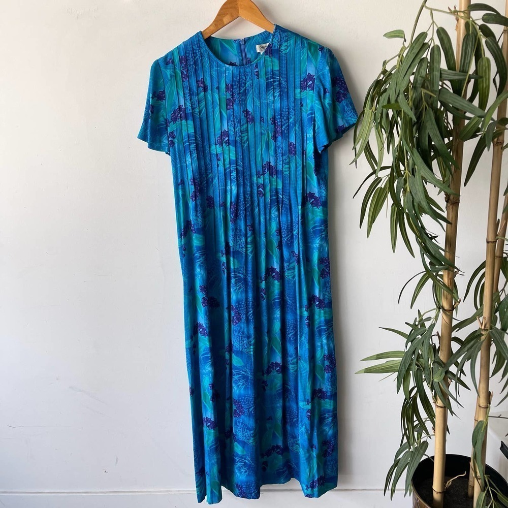 Vintage Coldwater Creek Dress Womens 12 Blue Floral Smocked Maxi Boho Western